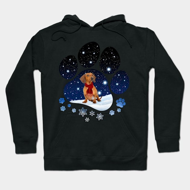 Snow Paw Red Dachshund Christmas Winter Holiday Hoodie by SuperMama1650